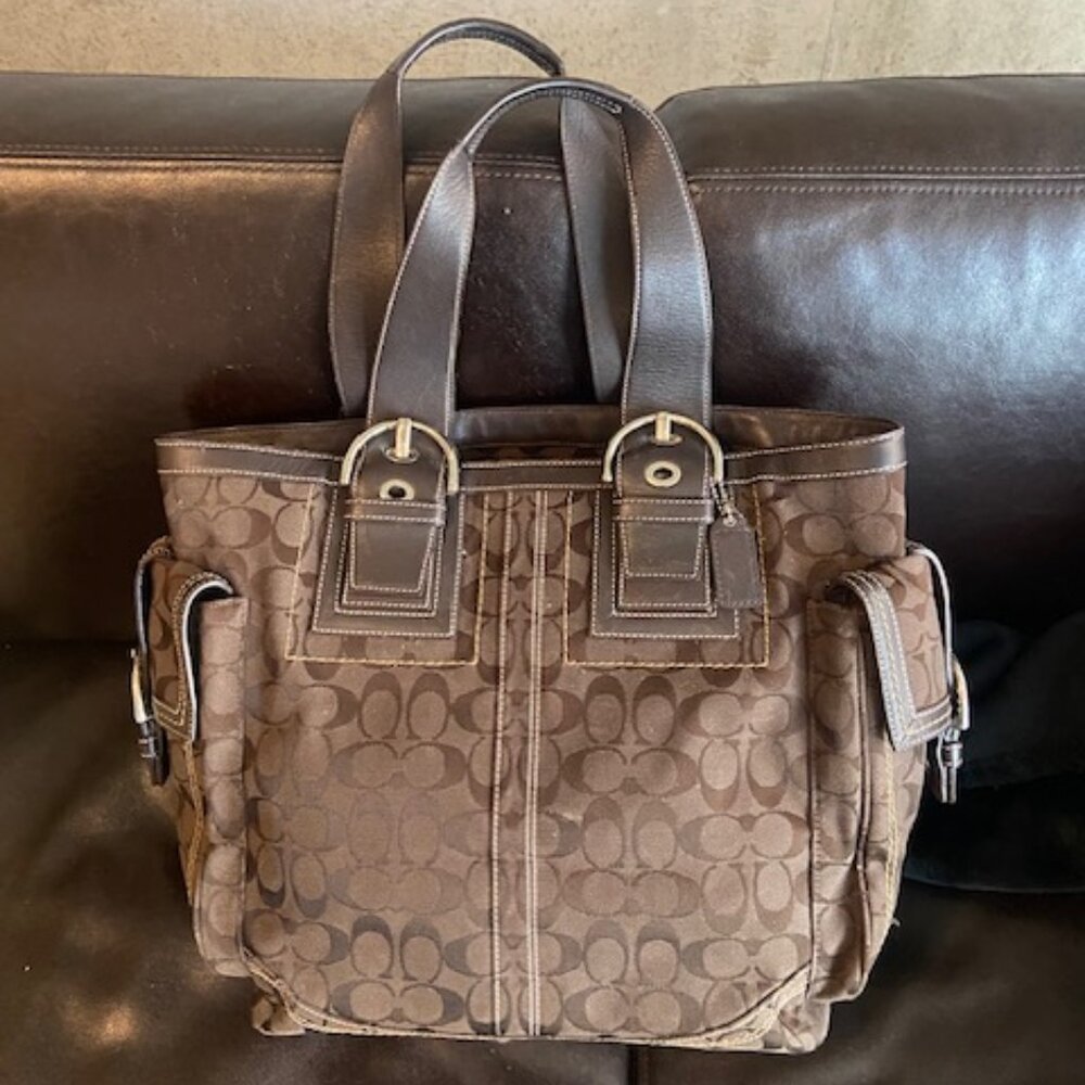 Coach Brown Signature Canvas Tote